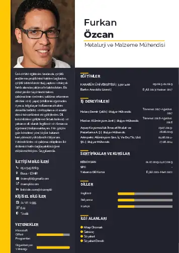 Metalürji Ve Malzeme Mühendisliği Cv Örnekleri cv indir